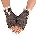 Sunward New Womens Lace Knitted Fingerless Gloves Arm Warmer Thumb Hole Mittens (Dark Grey button)