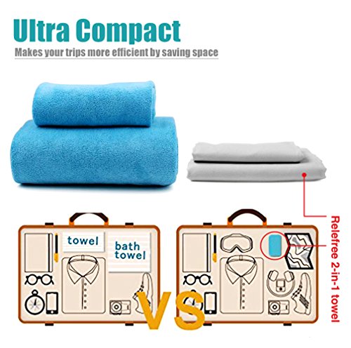 Relefree Microfiber Towel, 2 Pack Travel and Sports Towel, Quick Drying, Lightweight, Ultra Absorbent, Compact for Fitness, Camping, Swimming, Backpacking, Beach, Yoga, Pilates, Gym, Bath, Shower