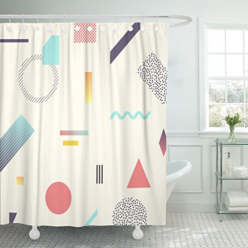 VaryHome Shower Curtain Colorful Bauhaus Chaotic Geometry Minimal Futuristic Design Suitable for Prints Abstract Abstraction Waterproof Polyester Fabric 72 x 72 inches Set with Hooks
