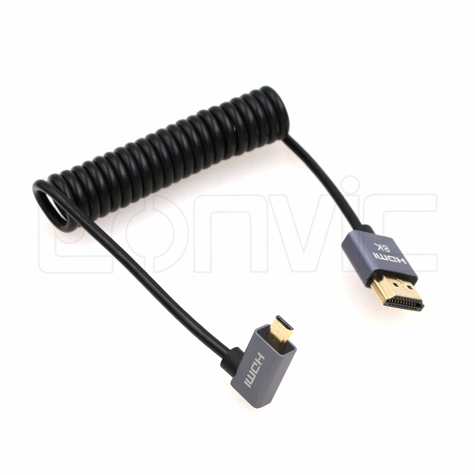 Eonvic 8K 2.1 HDMI to Micro HDMI Right Angle Cable High Speed 48Gbps Coiled Cable for Atomos-Ninja-V 4K-60P Record 48Gbps HDMI for Canon-R5C,R5,R6