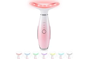 ELISHINE 7 Color Neck Face Massager - Facial Massager Tool for Skin Care at Home, Vibrating Face Massager with Thermals, Pink