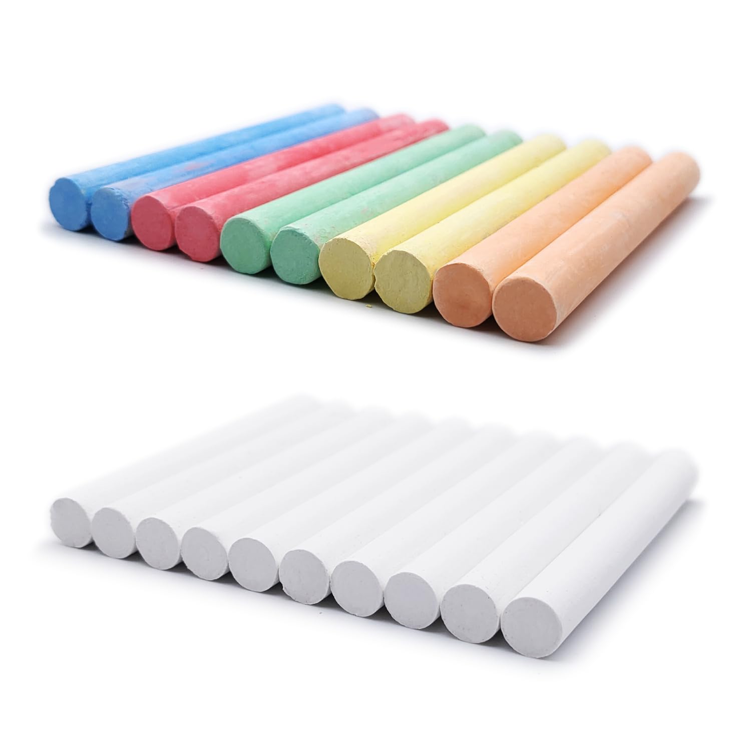 Set of 20 White and Coloured Chalks for Chalkboard, 5 Colours + High Contrast White - for School, Office, Study, Crafts, Drawing