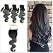 BQ HAIR Dark Root Ombre Grey Brazilian Wave Human Hair 3 Bundles with 4x4 Free Part Swiss Lace Closure - 100% Brazilian Virgin Raw Human Hair Weave Extensions（18