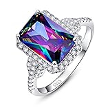 Merthus 925 Sterling Silver Created Mystic Rainbow Topaz Halo Engagement Ring for Women Size 7