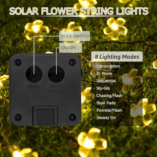 A.bigwhale Outdoor Solar String Lights, 40 LED Solar Lights Outdoor Garden, 8 Modes Waterproof Solar String Lights Decoration for Patio, Christmas, Parties, Balcony, Wedding