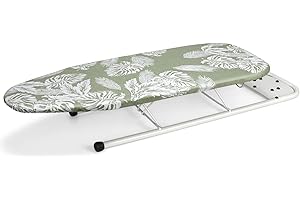 Duwee 12×32 in Table Top Ironing Board with Unique Iron Rest, Thicken Felt Padding, Heat Resistant Cover B-12x32inch-white Leaves