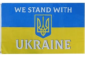 TRADE WINDS We Stand With Ukraine Ukrainian Trident Blue Yellow Premium Quality Heavy Duty Fade Resistant 3x5 3'x5' 100D Woven Poly Nylon Flag Banner Grommets