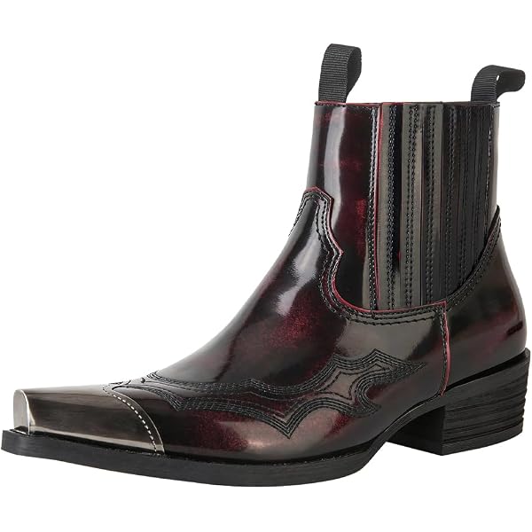 Vintage Patent Leather Chelsea Ankle Boots with Embroidered Detail Steel Toe Amazon.com | Santimon Mens Western Chelsea Boots Genuine  main image 4