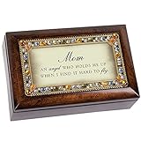 Mom An Angel Jeweled Dark Wood Finish Jewelry Music Box - Plays Tune Wind Beneath My Wings