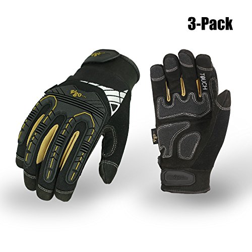 Vgo 3-Pairs High Dexterity Heavy Duty Mechanic Glove, Rigger Glove, Anti-vibration, Anti-abrasion, Touchscreen (Size M…