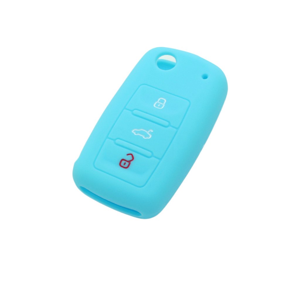 BROVACS Silicone Cover Protector Case Holder Skin Jacket Compatible with VOLKSWAGEN PASSAT SEAT SKODA 3 Button Flip Remote Key Fob CV9800 Light Blue