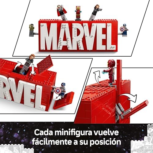LEGO Marvel: Logo da MARVEL e minifiguras dos Vingadores Capitão América, Hulk, Thor, Homem de Ferro e Viúva Negra, Modelo de Decoração 3D, Brinquedo de Super-herói para Meninos e Meninas de 12 anos ou mais 76313