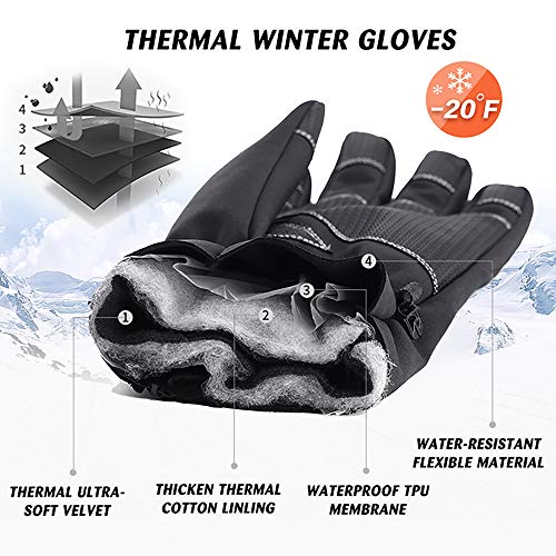 Waterproof Ski Snow Gloves Full Finger Outdoor Sports Gloves Snowboarding Running (Black, X-Large) - Thumbnail 5