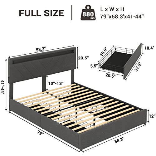 ADORNEVE Full Size LED Bed Frame with 4 Drawers, Platform Bed Frame