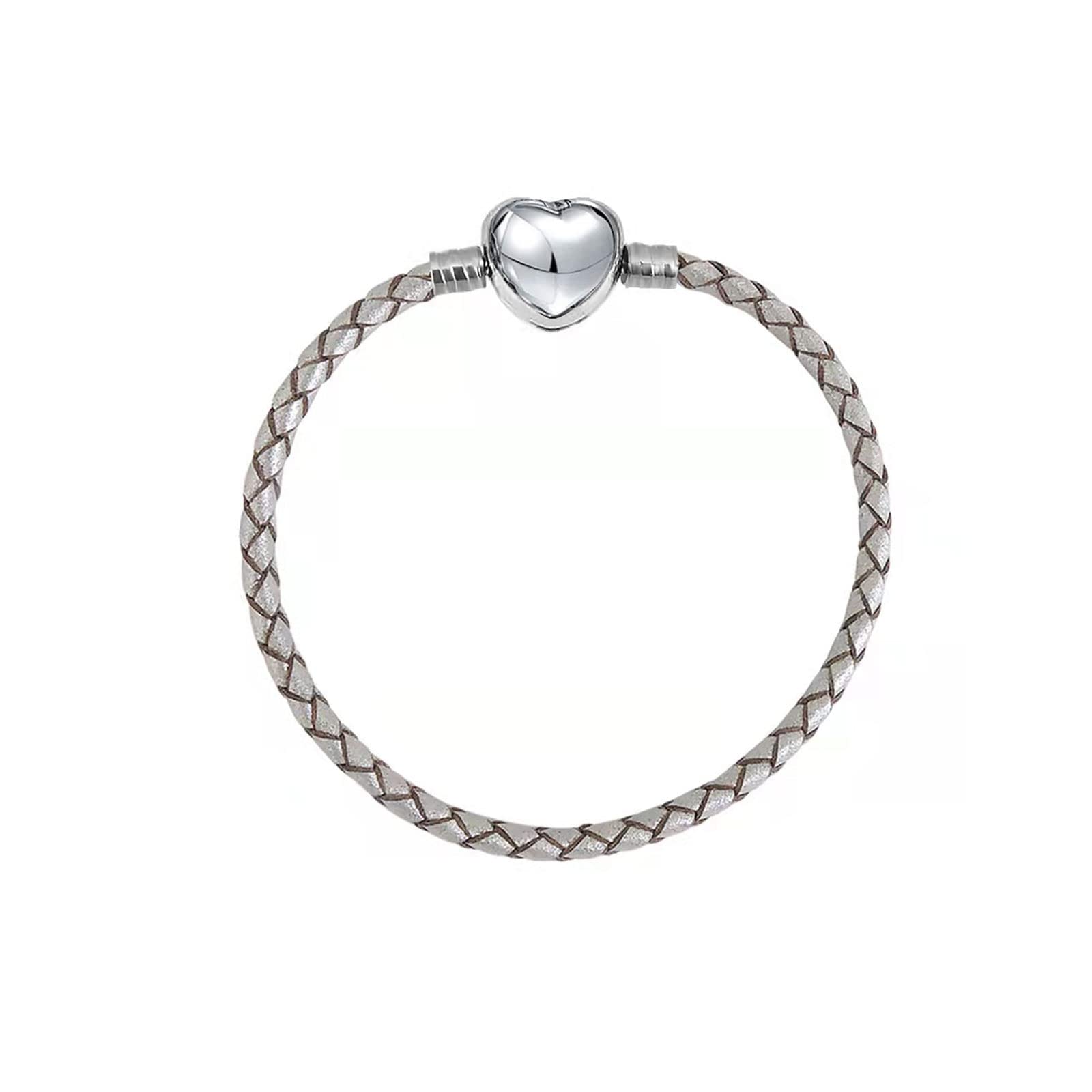 KunBead Jewelry Heart Clasp White Leather Charm Bracelets for Women Girls Charms Jewellery Making