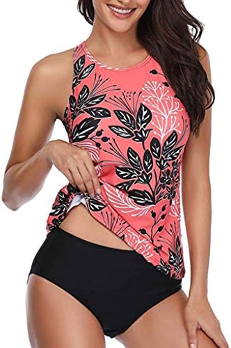 Women Floral Tankini Tummy Control Swimwear Tank Top Retro Printed Swimsuit with Boyshorts Two Piece Bathing Suit