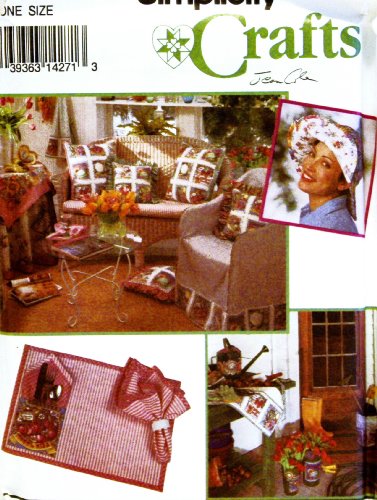 OOP Simplicity Crafts Pattern 8523. Gardening Hat, Aprons, Chair Cover, Table Cloth & Topper, Place Mat, Napkin, Apron for Bucket & Large & Small Pillow Covers