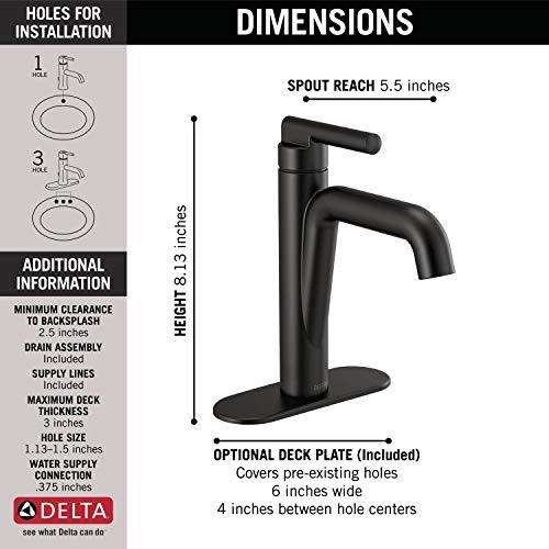 Delta Faucet Nicoli Matte Black Bathroom Faucet, Single Hole Bathroom