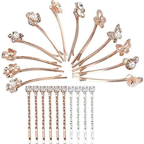 Jaciya Pack of 22 Rhinestone Crystal Hair Barrette Flower Bear Hair Clip Hair Pin
