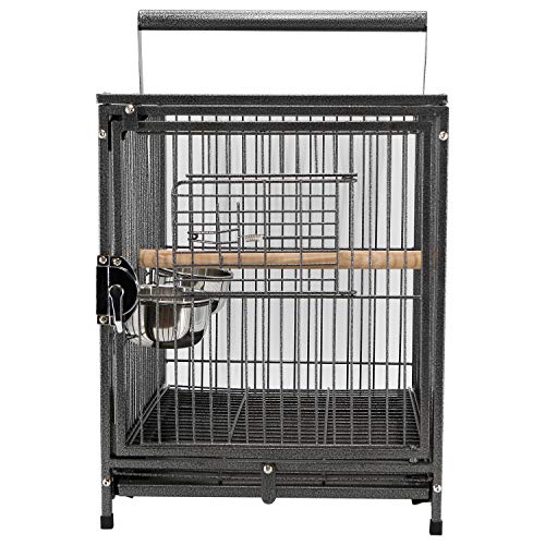 PawHut 19" Travel Bird Cage Parrot Carrier with Handle Wooden Perch for