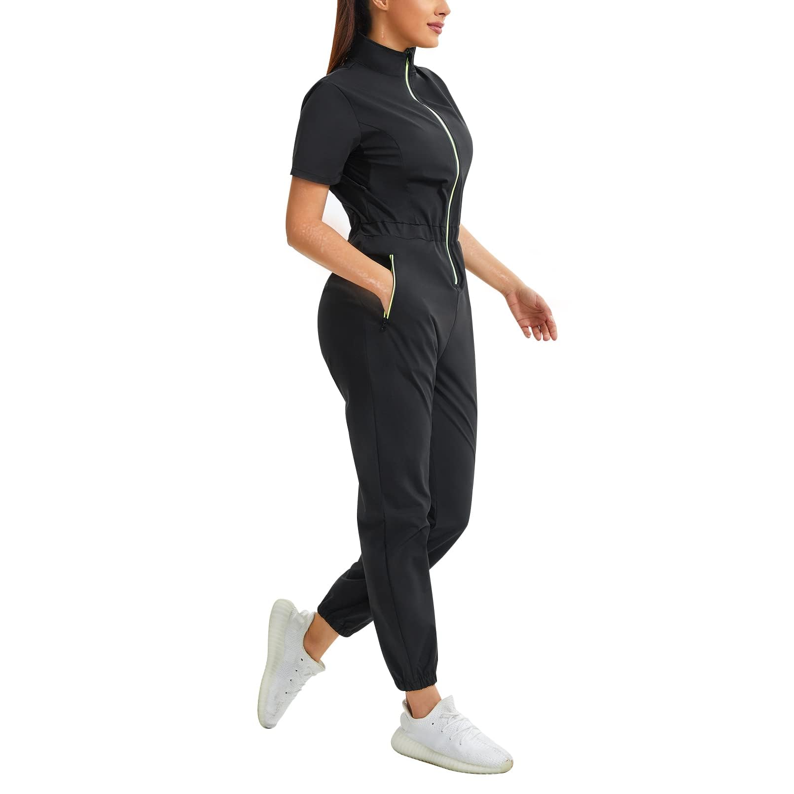 Photo 1 of Junlan Sauna Suit for Women Sweat Jumpsuit Stand Collar Heat Trapping Shirt for Women Workout Sports(Black,3X-Large)