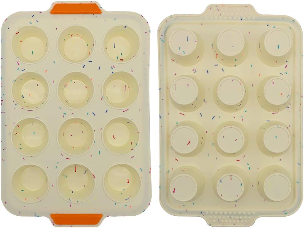 Silicone Cupcake Baking Pan, SIENON Non-Stick Silicone Muffin Pan with Reinforce Stainless Steel Frame Inside, 12 Cup Muffin Baking Mold, 12 Cup Muffin Tin, BPA Free Dishwasher-Microwave Safe (2 Pack)