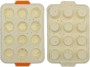 Silicone Cupcake Baking Pan, SIENON Non-Stick Silicone Muffin Pan with Reinforce Stainless Steel Frame Inside, 12 Cup Muffin Baking Mold, 12 Cup Muffin Tin, BPA Free Dishwasher-Microwave Safe (2 Pack)