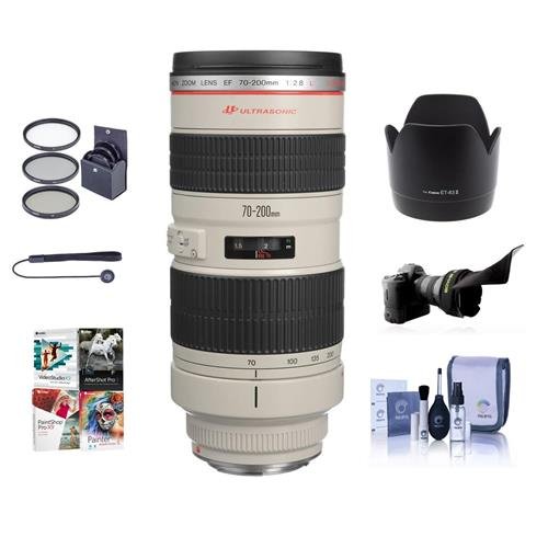 Canon EF 70-200mm F/2.8L USM AF Lens Kit, USA - Bundle With 77mm Photo Essentials Filter Kit, Flex Lens Shade, Lens Cap Leash, Lens Cleaning Kit, Lens Hood ET-83 II, Pro Software Package