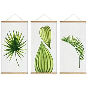 Hanging Poster with Wood Frames Beautiful Green Plants Home Wall Canvas Prints Ready to Hang - 18"x36"x3 Panels