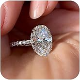 Platinum Plated 4 Carat Brilliant Cut Solitaire Oval Zirconia CZ Engagement Ring Purpose Statement Anniversary Halo Ring