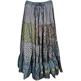 Mogul Interior Womens Long Skirt Vintage Recycled Sari Belly Dance Gypsy Full Flare Swirling Maxi Skirts S/M/L