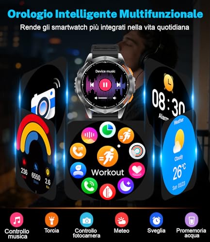 LIGE Men's GPS Smartwatch, Compass/Altitude/Barometer, Torch, AMOLED 1.43 Inch Military Smart Watch with Bluetooth Calls, Height/Pressure Monitoring and 170 Sport Modes for Android iOS, DM1-H