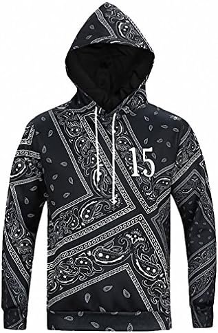 Fashion Women and Men Lovers Paisley Black Bandana Printed Hoodies Sweatshirts with Hoody Pullover Hip Hop Coat
