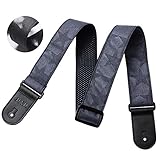 Planet Guitar Strap (Black) for Electric Guitar Acoustic Bass Ukulele-Soft and Comfortable Shoulder Belt with Genuine Leather End Fit Kids,Women and Men.