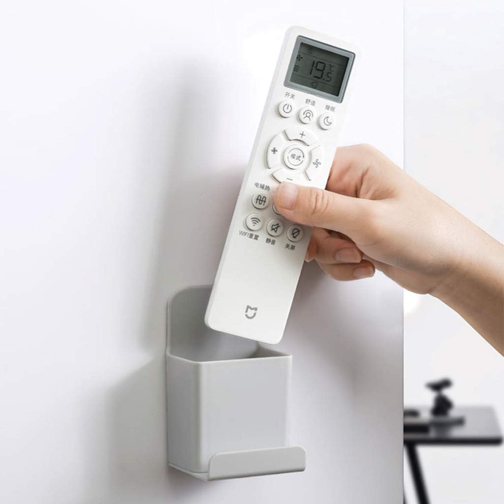 Hefine Home Storage Box Portable Free Punch Wall Mount Remote Control Mobile Phone Charging Office Bracket Holder Wall Hanging Media Organizer Shelf with Hook for Living Room Bedroom (A)