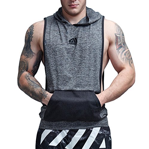 AIMPACT Muscle Tank Tops For Men Athletic Workout Shirt Bodybuilding Gym Tank Top Sleeveless Hoodie (Grey,L)