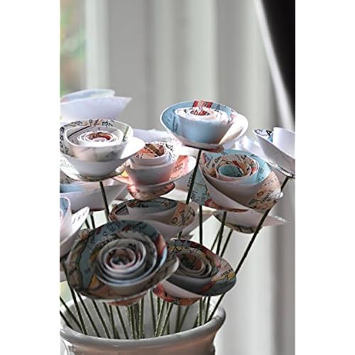 24 Map Paper Flower Bouquet Home & Kitchen, Home Décor, Artificial Plants, Artificial Flowers