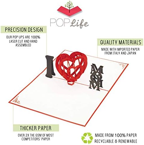 Amazon Com Poplife I Love Mom Heart 3d Pop Up Mothers Day Card Anniversary Pop Up Happy Birthday Engagement Valentine S Day For Her Folds Flat For Mailing For Mother