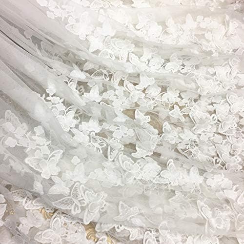 57 inches Width IRIZ 3D Butterfly Embroidery Haute Couture Lace Fabric by The Yard Off White