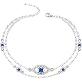 Jewlikee Evil Eye Anklet Sterling Silver Layered for Women Ankle Bracelets Turkish Blue Eyes Protection Chain Jewelry