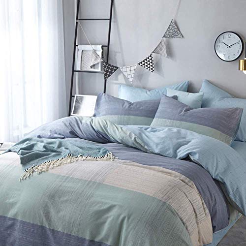Geometric Duvet Cover Soft Cotton Blue Patchwork Modern Bedding Set with Zipper Ties Mint Green Duvet Cover Set Perfect…