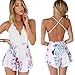 Sandistore Women Floral Backless Strap V Neck Mini Rompers Jumpsuit (S)