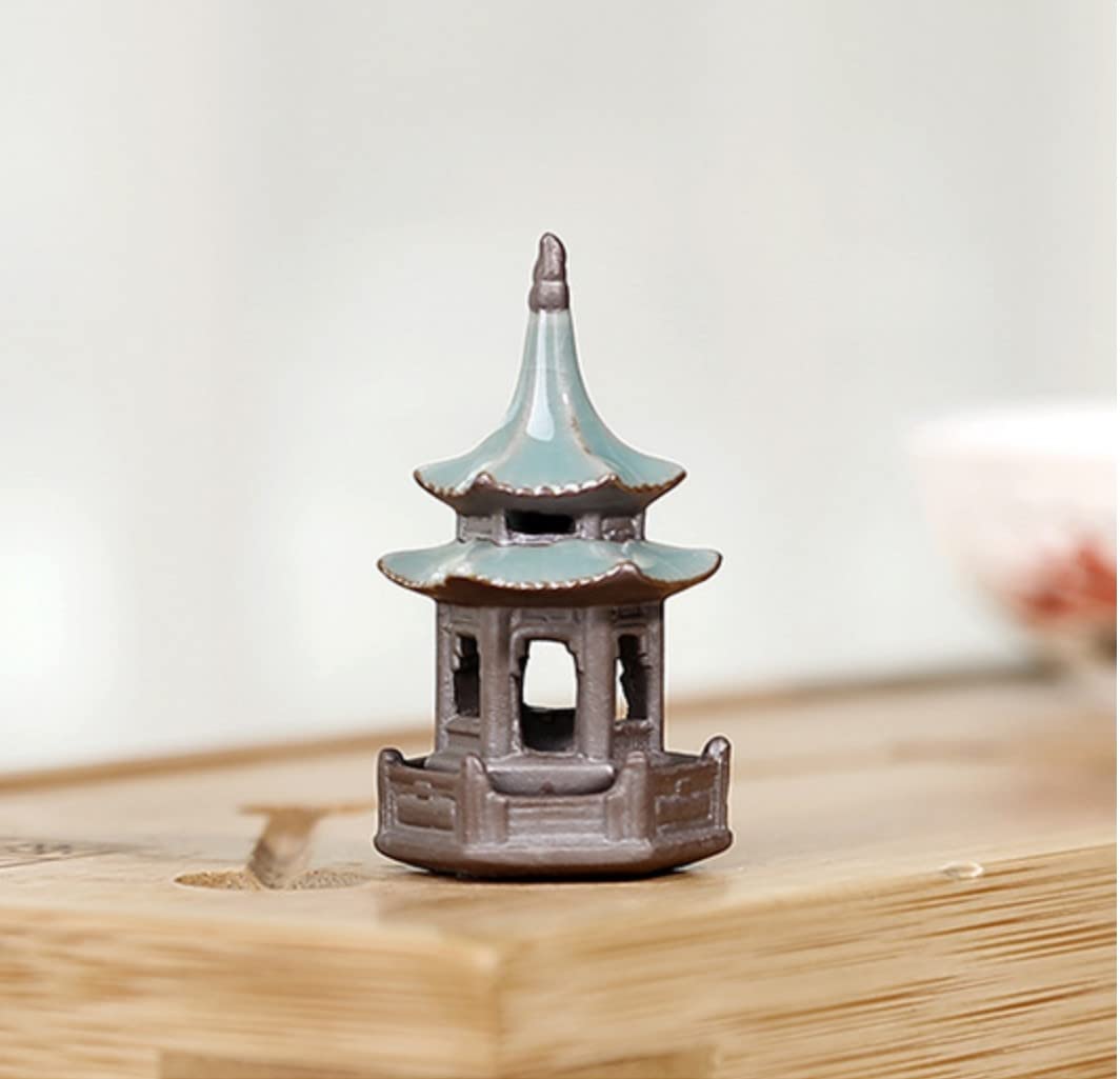 Miniature Ceramic Pavilion for Tabletop Terrarium, Zen Garden, Fairy Garden, Bonsai Tree Decoration (Small)