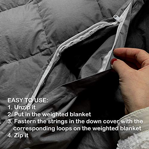 YnM Goose Down Filled Duvet Cover for Weighted Blankets (Dark Grey, 48