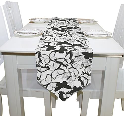 Blue Viper Butterflies Black and White Table Runner Home Décor for Weddings, Dinners, Parties, or Summer BBQ Double-Sided Printing 13x70 Inches