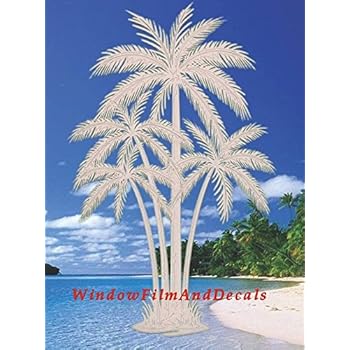 Oval Palm Tree Etched Window Decal Vinyl Glass Cling - 21