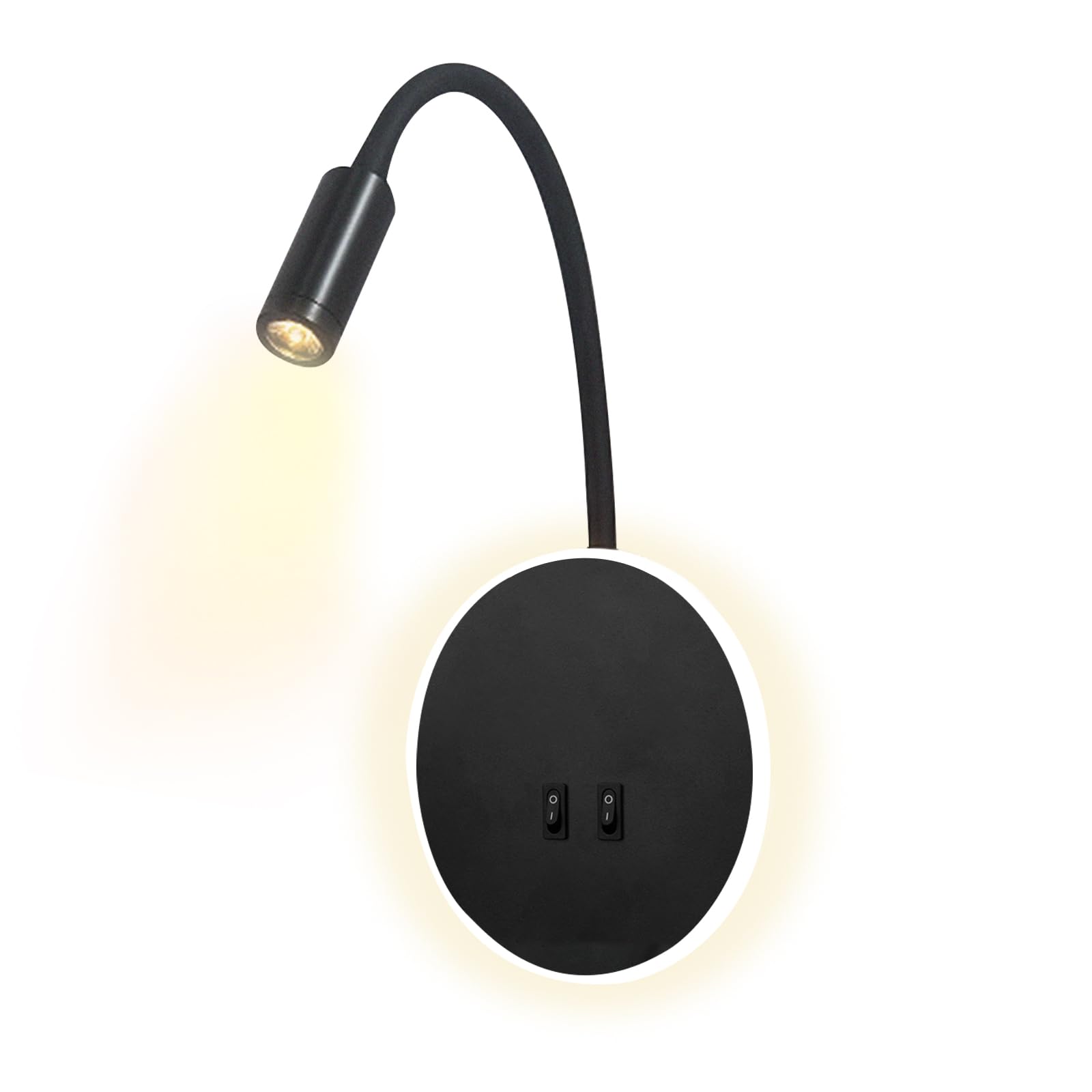 uksunvi LED Wall Lamp Bedside Table Reading Wall Lamp 12W LED Wall Reading Lamps Adjustable Spotlight 3W +9W 3000K Warm Light (Black Round Shape)