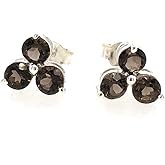 Genuine 2ct Smoky Topaz 925 Solid Sterling Silver Earrings 7mm