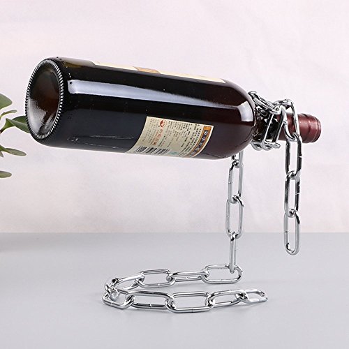 VintageBee Vintage Chain Bottle Holder Steel Link Novelty Magic Floating Wine Bottle Rack/Holder - Holds Bottles In the Air (Silver) - Thumbnail 3