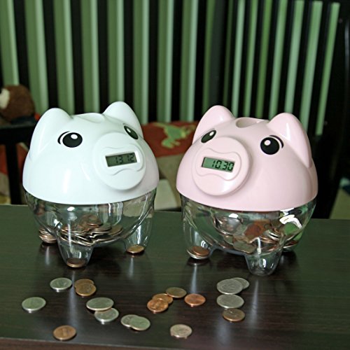 Lily's Home Kid's Money Counting Piggy Digital Coin Banks, Counts U.S. Pennies, Nickels, Dimes, Quarters, Half Dollars, and Dollar Coins, Ideal for Personal Savings (5.5" x 6.25" x 6", Set of 2)